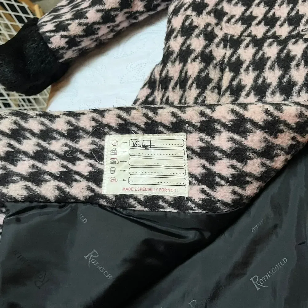 Rothschild Vintage Houndstooth Faux Fur Lined Coat Size 5